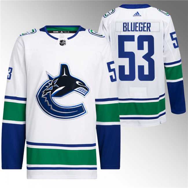 Mens Vancouver Canucks #53 Teddy Blueger White Retro Stitched Jersey